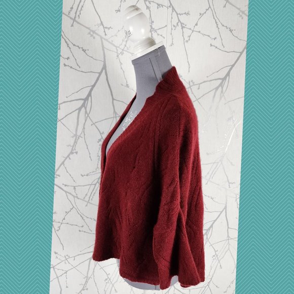 360 Cashmere DarK Red 100% Cashmere Open Knit Cape Cardigan - Picture 3 of 6